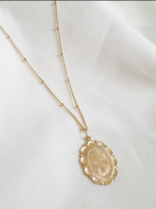 Oro Society Jewelry - Faith Cross Necklace 14K Gold Filled Satellite Chain Religious Pendant